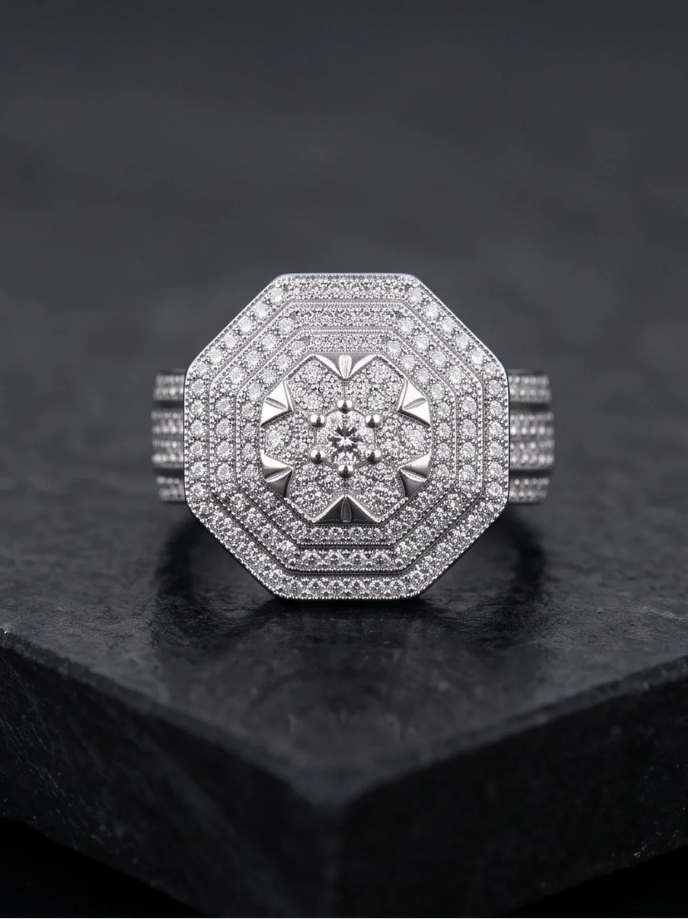 Moissanite Diamond Cluster Octagonal Ring SZ11